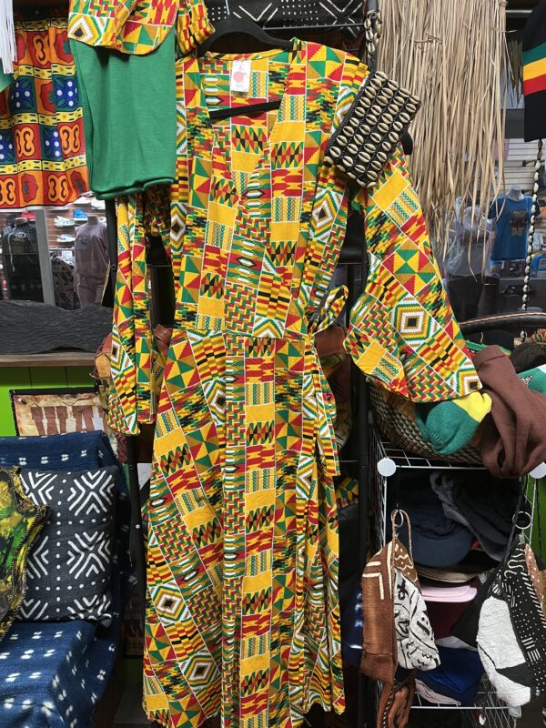 African print wrap dress