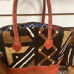 Mud cloth and leather purse