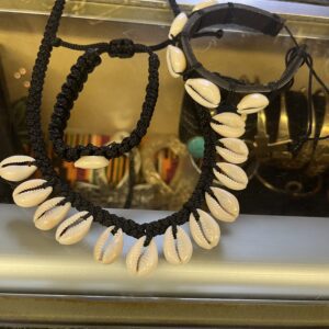 Cowrie Shell Leather choker and bracelet