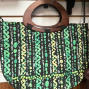 African print purse with wooden handles